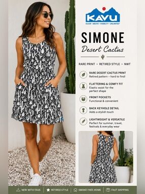 RARE KAVU Simone Desert Cactus Dress NWT XXS Retired Print Sleeveless- Pockets!